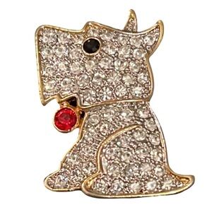 Vintage Gold Plated Paved Swarovski Crystal Rhinestone Scotty Dog Bling Brooch